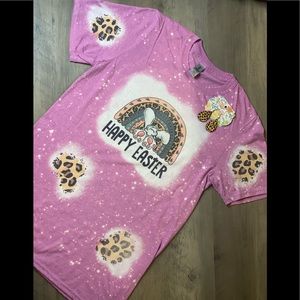 Unisex Womens Happy Easter Bunny Bleached Shirt and Earrings Combo